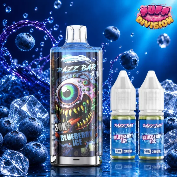 Puff Razz Bar 30K+ saveur Blueberry Ice avec ses 2 fioles de 10 ml - Puff Division
